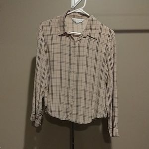 Cream with red & blue plaid 100% silk blouse sz 10